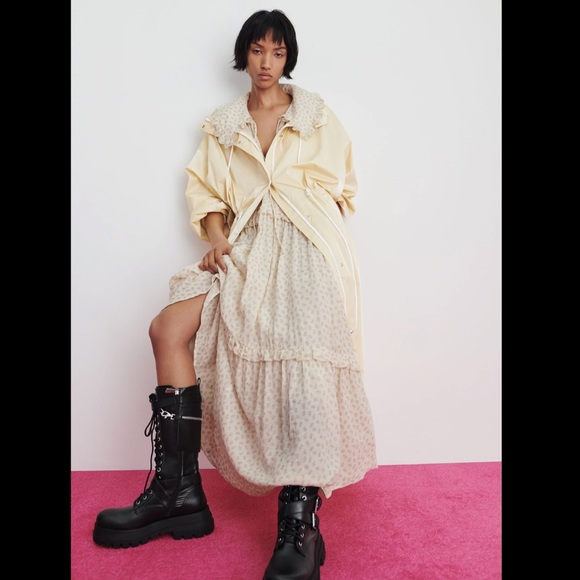 ZARA Floral Printed Muslin Midi Dress Ecru Beige - Picture 8 of 16